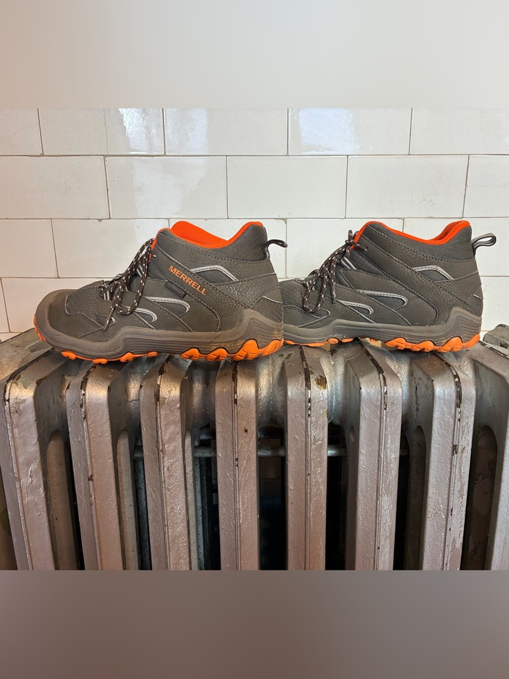 Merrell Chameleon Kids High-Top Hiking Boots - Gray and Orange